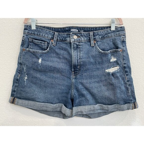 Old Navy Blue Jean Shorts Womens 14 High Rise OG Straight Raw Cuffed Hem Summer - Picture 1 of 6
